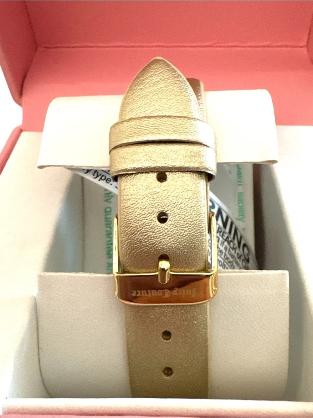 Juicy Couture Gold Crystal 'Juicy' Watch with Black Dial and Gold Leather Strap